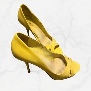 Authentic Miu Miu Yellow Patent Leather Peep-Toe Heels - Size 37